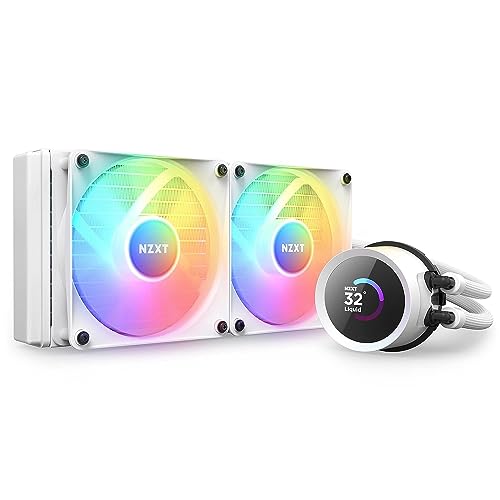 NZXT Kraken 240 RGB - 240mm AIO CPU Liquid Cooler - RL-KR240-W1 - Customizable 1.54" Square LCD Display for Images, Performance Metrics - High-Performance Pump - White