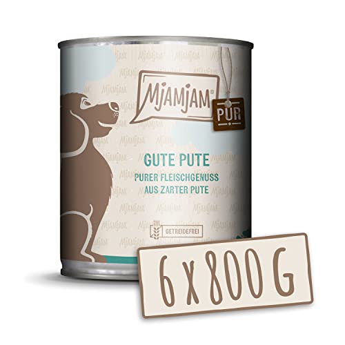 (-46%) MjAMjAM - Premium Nassfutter für Hunde - purer Fleischgenuss - gute Pute pur 800g, 6er Pack (6 x 800g), naturbelassen mit extra viel Fleisch
