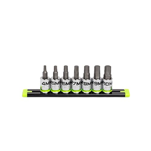 GRIPEDGE HEX Bit Socket Set | 7-PC - 3/8'' Drive Short Metric RPT Hex Driver Set | Sizes 4MM - 10MM | Made With S2 Steel | Includes Premium Aluminum Storage Rail |