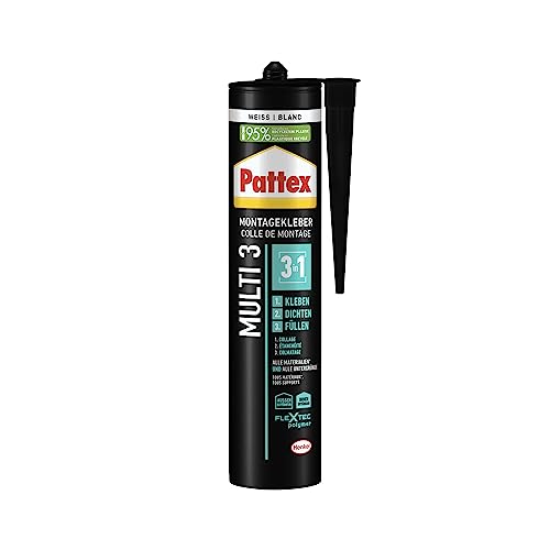 🔥 STARKER PREIS (-67%) Pattex Montage Multi 3, 3in1 Montagekleber, starker Kraftkleber für fast alle Materialien*, wetterbeständiger Baukleber für innen und außen**, weiß, 1x390g Kartusche