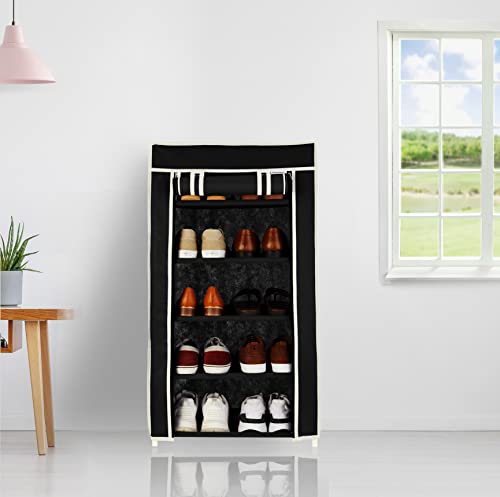 Amazon Brand - Solimo Foldable Shoe Rack, 5 Layer, Black, Premium, Alloy Steel, Plastic