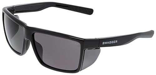 MCR Safety SR212 Swagger SR2 Safety Glasses with Thermo Plastic Rubber Nose Pads and Detachable Side Shields, Black Frame, Gray Lens