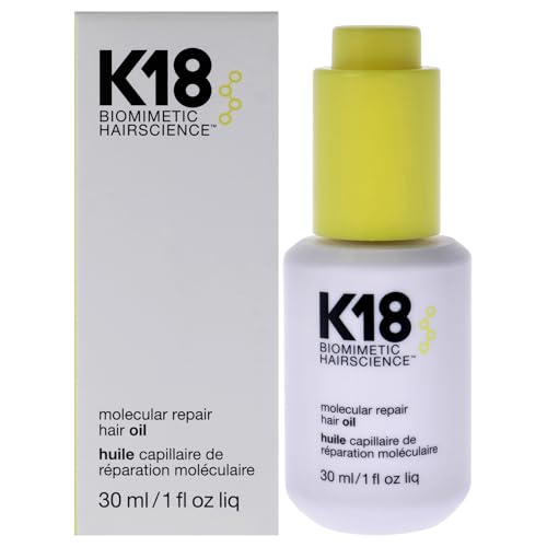 K18 Molecular Repair Hair Oil - Strengthening Peptide Damaged Hair Treatment Oil - 24-Hour Frizz Control + Heat Protectant - Helps Reduce Split Ends + Boost Shine (1 Fl oz)