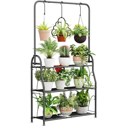 SORCEDAS Plant Stand Indoor Outdoor 3 Tier Tall Corner Hanging Plant Shelf Metal Flower Stands Ladder Plant Holder for L