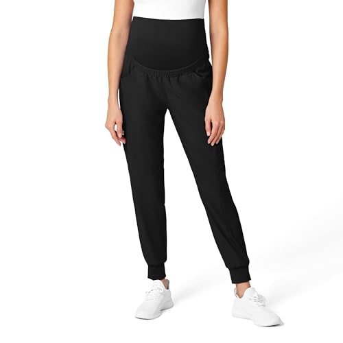 Wink Scrubs for Women, W123, Maternity Joggers Pants with 7 Pockets Black