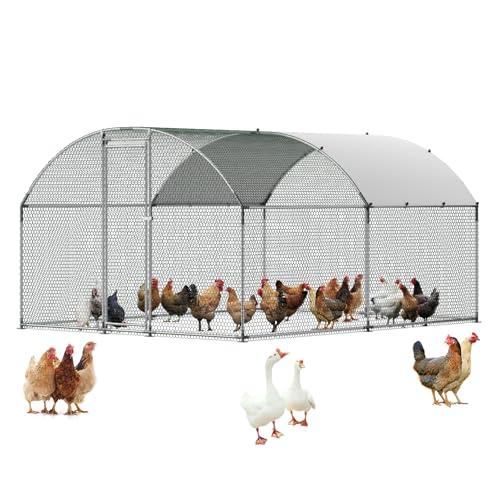 VEVOR Large Metal Chicken Coop with Run, 13.1 x 9.8 x 6.5 ft Walkin Chicken Coop for Yard with Waterproof Cover, Dome Roof Large Poultry Cage for Hen House, Duck Coop and Rabbit Run