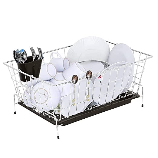 SIMPARTE Stainless Steel Heavy Duty Dish Drainer Basket (Medium) - 55.4 x 46 x 19.8 CM | for Kitchen Utensils | SS Bartan & Plate Drying Rack Stand wi