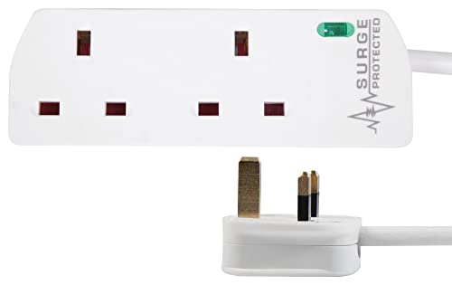 PRO ELEC 2‑Gang Surge Protected Mains Extension Lead, 7.5m Cable, 13A, White – PELB1988