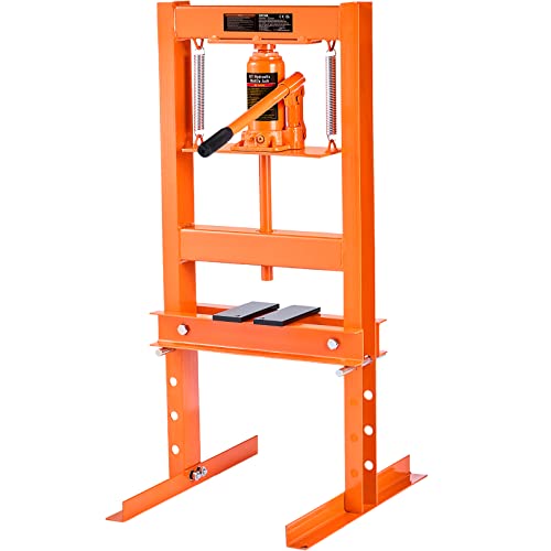 VEVOR Hydraulic Shop Press, 6 Ton/13000lbs, H-Frame, 4-Hold Adjustable Height, with Movable Plates, for Garage or Professional Users, Orange