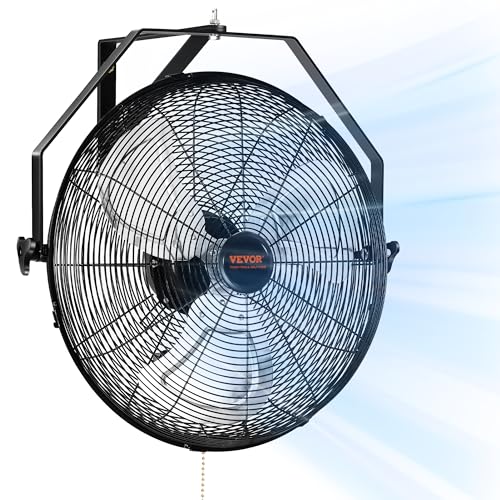 VEVOR 18 Inch Wall Mount Fan, 3-speed IP44 Waterproof, Max. 4150 CFM Wall Mounted Fan for Outdoor, Commercial, Residential, Greenhouse, Workshop, Patio, Black, ETL Listed