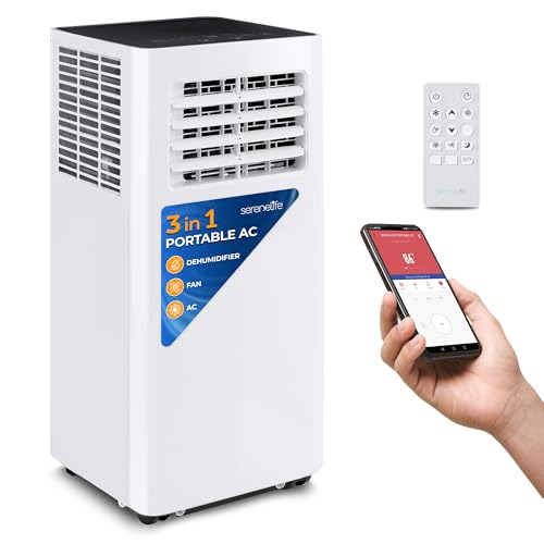 SereneLife SLPAC805W.5 Portable Air Conditioner Portable Power This small AC unit easily mounts on your window and works with smart devic...
