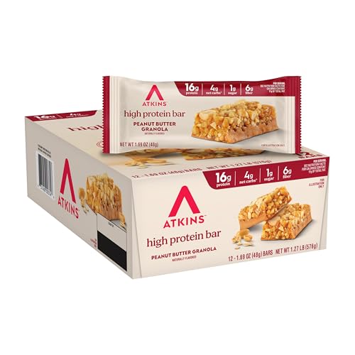 Atkins Peanut Butter Granola High Protein Bar High Fiber Snack 16g