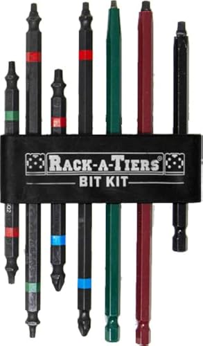 Rack-A-Tiers Rough-In Bit Kit - 7 pcs Driver Bit Set, Electrical Bits, Double Ended Impact Bits, Electrician Drill Bit Kit, Electrical Rough-In Impact Bits (Rough-In Kit) (72711)