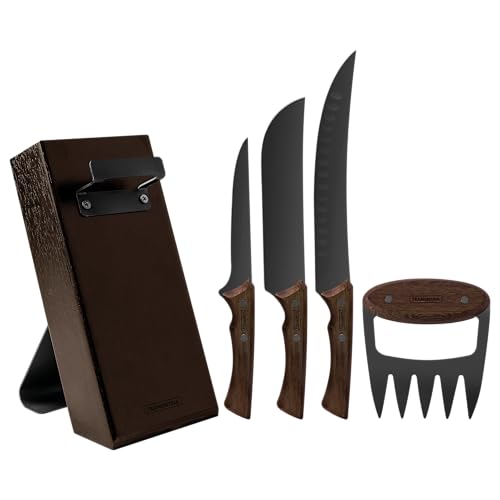 Kit Para Churrasco Tramontina Churrasco Black Com Lâminas De Aço Inox Escurecido E Cabos De Madeira 05 Peças
