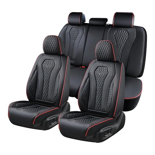 Coverado Car Seat Covers Full Set, Black Seat Covers, Waterproof Car Seat Cover, Car Seat Cushion, Car Seat Covers Front Seats Back Seat Covers, Auto Seat Protector Universal Fit Most Cars Red Line