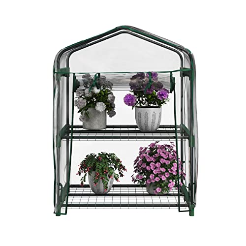 2 Tier Mini Greenhouse - Portable Greenhouse with Steel Frame and PVC Cover for Indoor or Outdoor - 27 x 19 x 37.5-Inch 