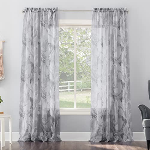 No. 918 Cristo Crushed Sheer Voile Rod Pocket Curtain Panel, 51" x 84", Grey