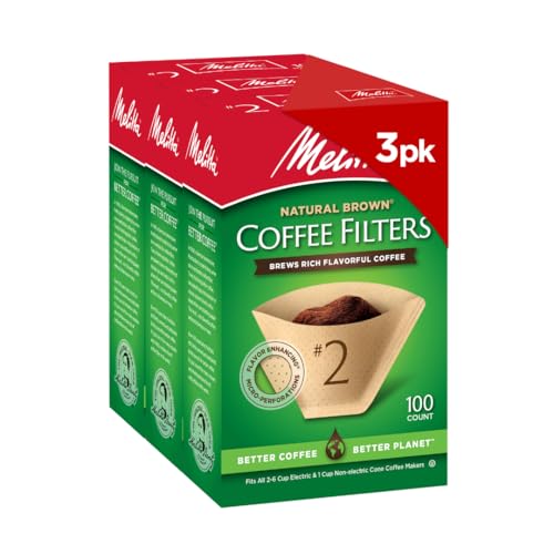 Melitta #2 Cone Coffee Filters, Natural Brown, 100 Count (Pack Of 3), 300 Total Filters - Fits all 2-6 Cup Cone Coffee M