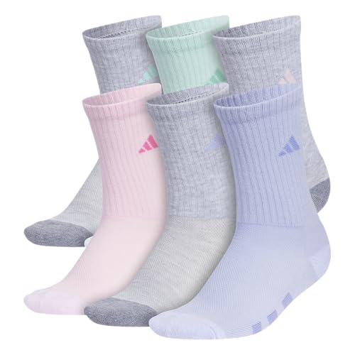 adidas Unisex Kids Crew Socks for Boys and Girls Youth (6-Pack) Athletic Cushioned and Comfortable, Tall Mid-Calf