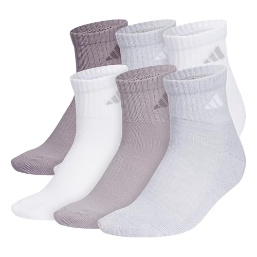 adidas Women's Ankle Socks, Athletic Cushioned Quarter Fit, 6-Pack, Durable, Comfortable, Cooling, with Compression