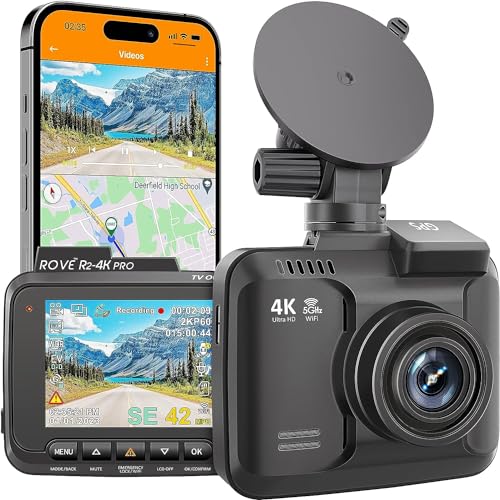 ROVE R2-4K PRO Dash Cam, Built-in GPS, 5G WiFi Dash Camera for Cars, 2160P UHD 30fps Dashcam with APP, 2.4" IPS Screen, Night Vision, WDR, 150° Wide Angle, 24-Hr Parking Mode, Supports 512GB Max