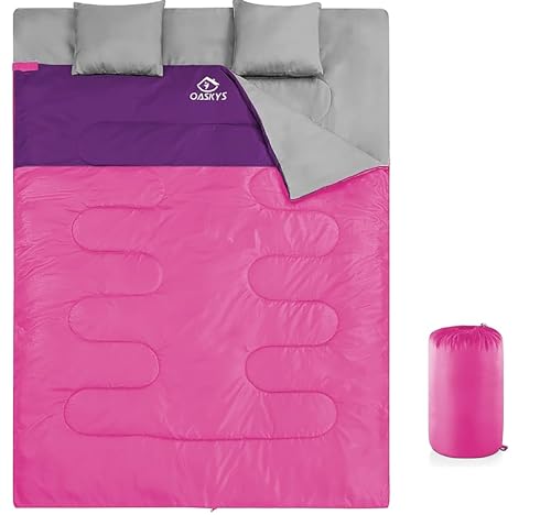 oaskys Double Sleeping Bag for Adults with 2 Pillows - Queen Size XL Waterproof Sleeping Bag for All Season Camping Hiking Backpacking 2 Person Sleeping Bags for Cold Weather & Warm
