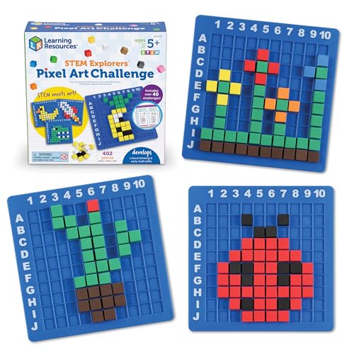 Learning Resources STEM Explorers Pixel Art Challenge - Math Puzzles, Pattern Blocks, Sensory Bin, Arts and Crafts, Math Manipulatives, Building Toys, Montessori