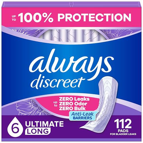 Always Discreet Adult Incontinence Pads for Women, Extra Heavy Absorbency, Long Length, Postpartum Pads, 112 Count (4 Packs of 28)