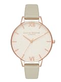 Olivia Burton Glitter Dial Qtz Basic Slim White Glitter Round Dial Womens Analog WatchSteel Grey Leather MaterialGrey Color Band OB16GD89