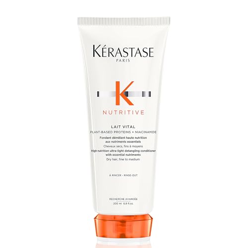 Kerastase Nutritive Lait Vital Hydrating Conditioner For Fine to Medium Dry Hair - Illuminates Shiny Hair and Easily Detangles, With Plant-Based Proteins & Niacinamide, 6.8 Fl Oz