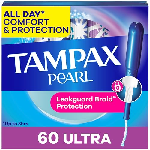 Tampax Pearl Tampons, with LeakGuard Braid, Ultra Absorbency, Unscented, 60 Count