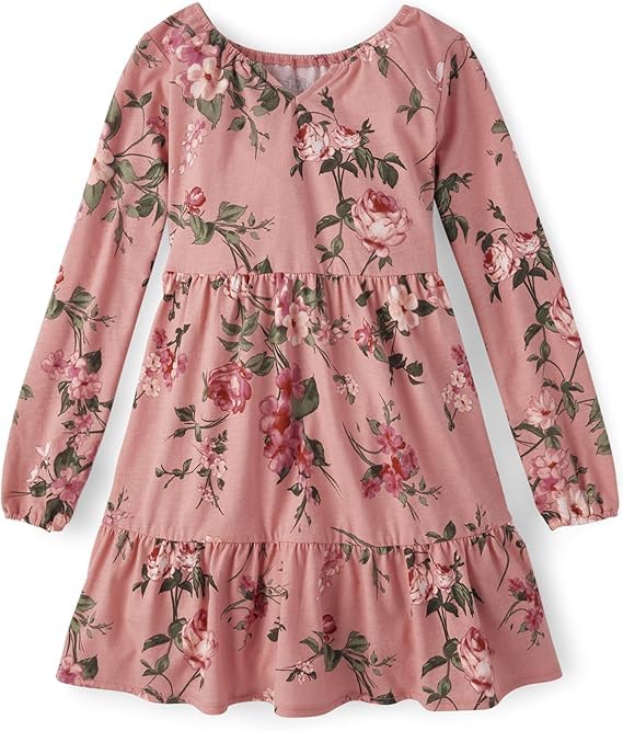 The Children's Place,Long Sleeve Knit Casual Dress,Tuscan Clay,Medium (7/8)