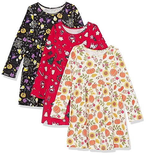 The Children's Place,and Toddler Long Sleeve Special Occasion Halloween Thanksgiving Christmas Dresses 3-Pack,3T