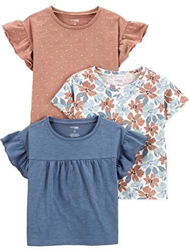 Simple Joys by Carter's Girl's Short-Sleeve Shirts, Pack of 3, Mocha/Blue/Floral, 3T