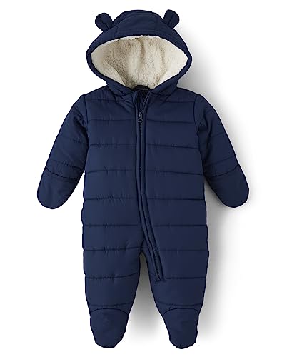 The Children's Place,and Newborn Fleece Hoodie Zip-front Snowsuit Bunting,TIDAL,9-12 MONTHS