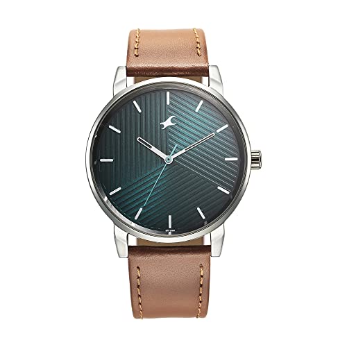 Men Stunners Quartz Analog Green Dial Brown Leather Strap Watch for Guys - 3278SL03