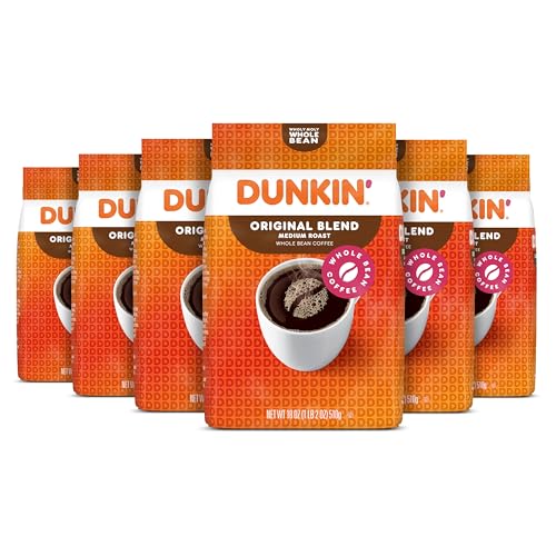 Dunkin' Original Blend Medium Roast Whole Bean Coffee, 18 Ounce (Pack of 6)