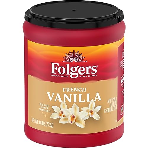 Folgers French Vanilla Flavored Ground Coffee, 9.6 Ounce Canister (Pack of 6)