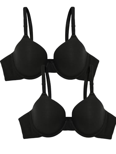 Fruit of the Loom Women's T-Shirt Bra 2 Pack Black Hue/Black Hue 36C