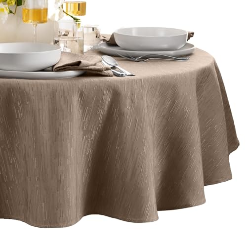Elrene Home Fashions Continental Solid Texture Water, Stain & Wrinkle Resistant Tablecloth, 70" Round, Taupe