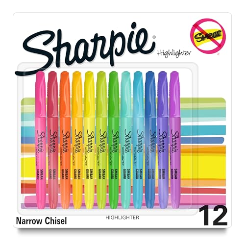 Sharpie Pocket Highlighters Chisel Tip Quick Dry Assorted 12-Count