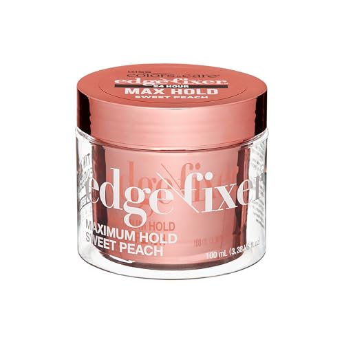 KISS COLORS & CARE Maximum Hold Edge Fixer, Non-Greasy Gel Formula Infused With Biotin B7, 24 Hour Hold, ‘Sweet Peach’ Scented, 3.38 Fl. Oz. (100 ml)