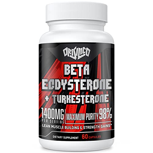 Orisilico 1400mg Beta Ecdysterone and Turkesterone Supplements, Maximized 98% Beta Ecdysterone & 20% Turkesterone Extract for Muscle Mass,Strength, Protein Synthesis, 60 Capsules