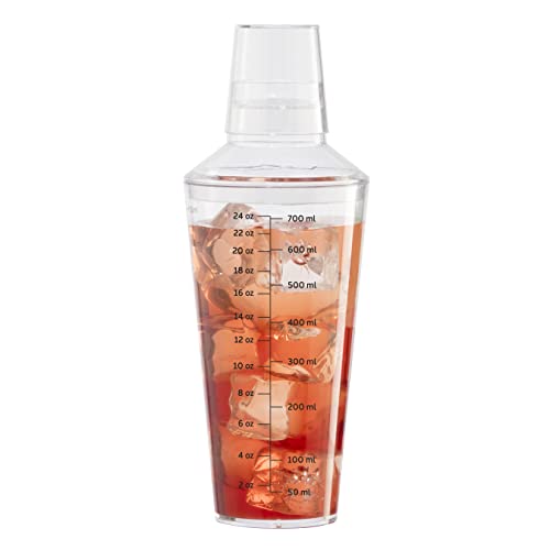 OGGI Clear Cocktail Shaker - 24 oz / 700 ml, Clear Durable Plastic Construction, Built in Strainer - Ideal Home Bar Drink Mixer, Bartender Kit, Essential Bar Accessories