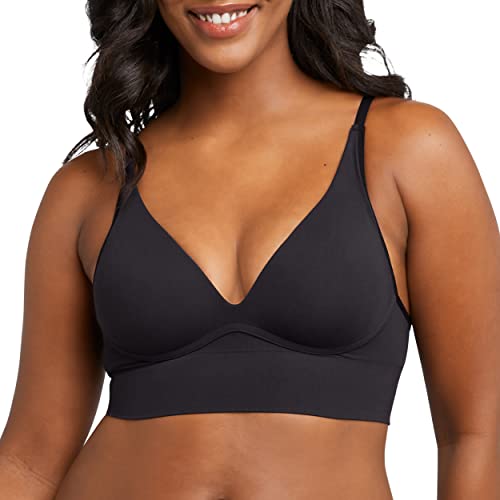 Maidenform Women's Seamless Lift Bralette, Wireless Long-Line Convertible Tank-Style Bralette Black