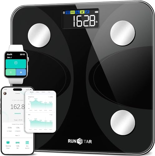 (-40%) RunSTAR Körperfettwaage, Waage Personen mit Großem Display 180 kg/400 lbs, Personenwaage Digitale Analysator für 13 Essentielle Körperwerte, mit App-Synchronisierung