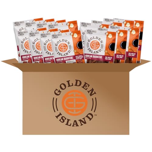 Golden Island Pork Jerky Korean BBQ Variety Pack, Specialty Meat Snack, Gluten Free with Korean Barbecue Seasoning, 100 & 80 Calories Pork Protein Snacks, (8) 1.25oz Snack Bite & (7) 1oz Jerky Bags