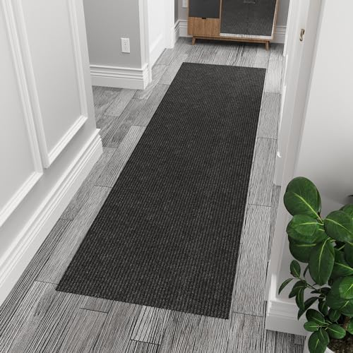 Ottomanson Hallway Runner Rug 2' x 6' Durable Non-Slip Mat with Scraper Pile for Indoor & Outdoor Use - Ideal for Kitchen, Entryway, Patio & Garage - High-Traffic Carpet, Black