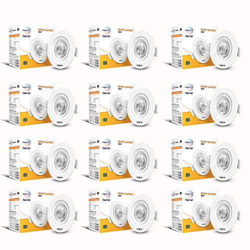 Wipro Garnet 3W Round Led Wave Spotlight|Cob Spotlight for Ceiling|Cool White Light (6500K)|Adjustable Design|Recessed Tiltable Downlighter for False 