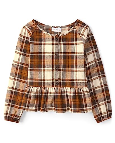 The Children's Place,Long Sleeve Woven Fashion Top,HAY Stack,XLarge (14)